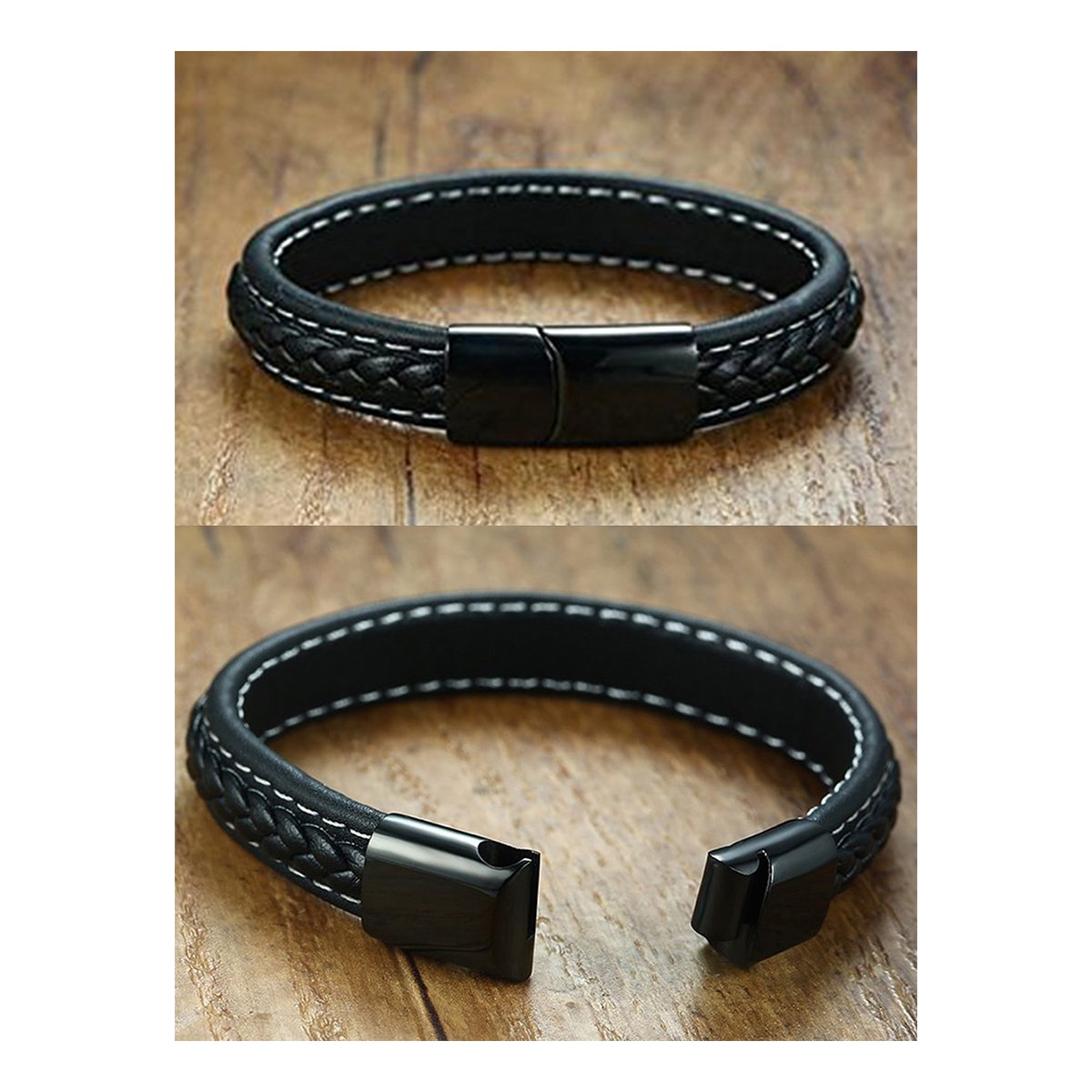 Braided Black Leather Wrist Band Multi Strand Bracelet Men Bulk