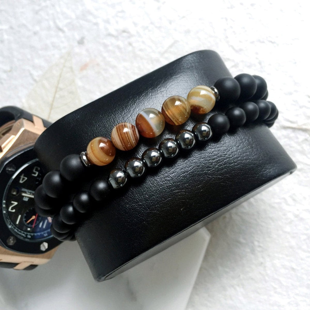 Lava Reiki Healing Meditation Lava Onyx Black Beads Bracelet Combo