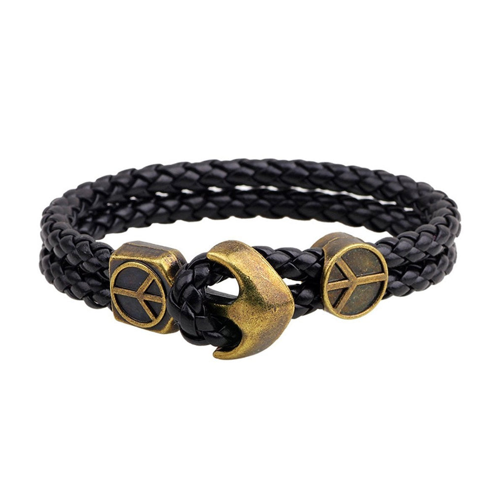 Antique Anchor Braided Black Leather Wrist Band Strand Bracelet Bulk