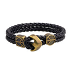 Antique Anchor Braided Black Leather Wrist Band Strand Bracelet Bulk