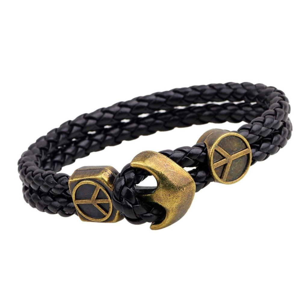 Antique Anchor Braided Black Leather Wrist Band Strand Bracelet Bulk