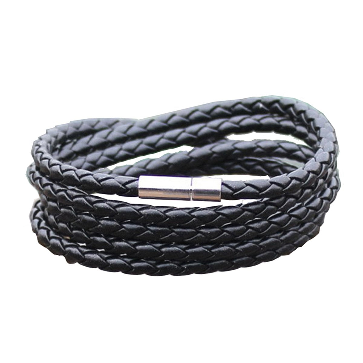 Rope Braided Crafted Black Leather Wrist Band Strand Bracelet Bulk