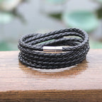 Rope Braided Crafted Black Leather Wrist Band Strand Bracelet Bulk