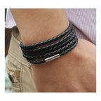 Rope Braided Crafted Black Leather Wrist Band Strand Bracelet Bulk