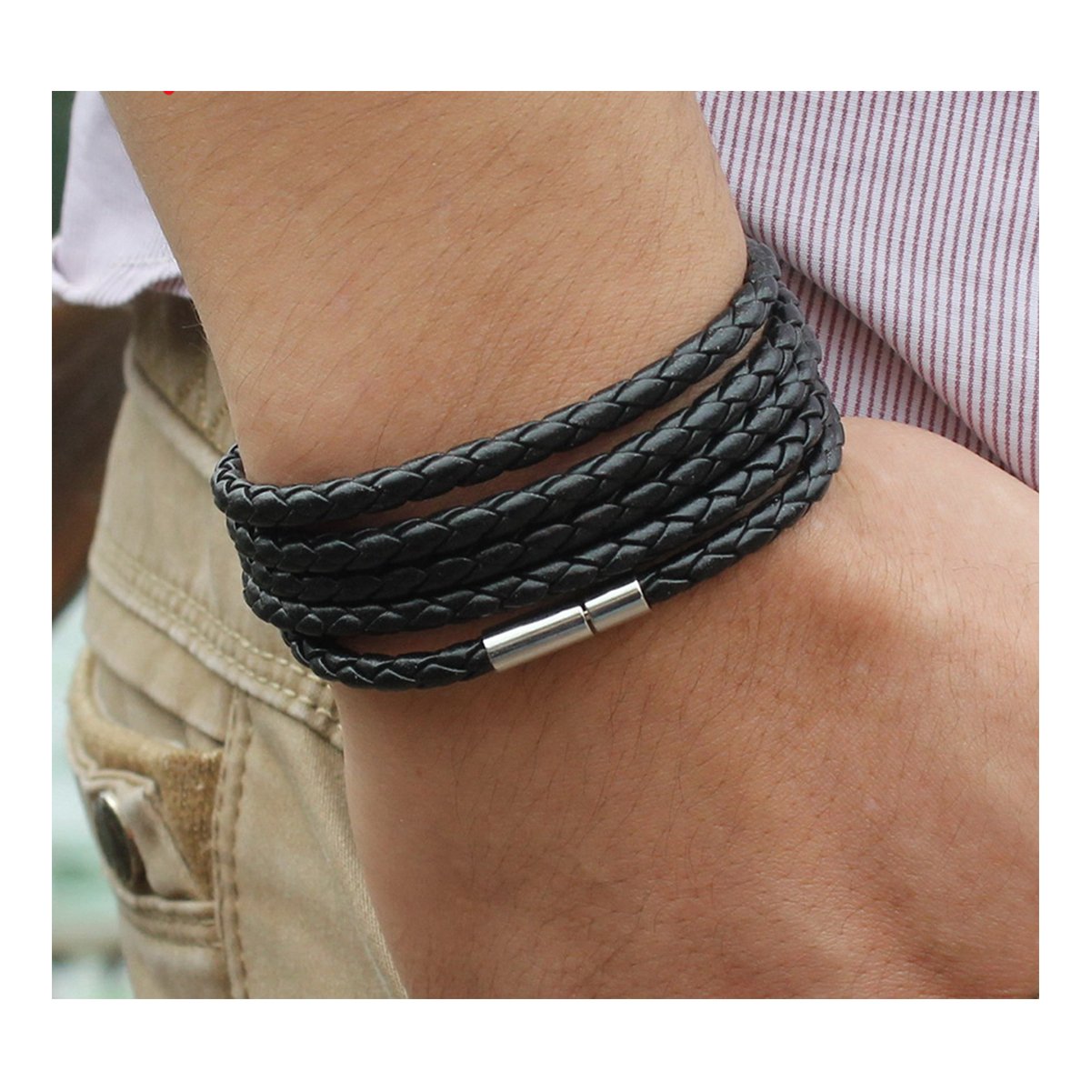 Rope Braided Crafted Black Leather Wrist Band Strand Bracelet Bulk