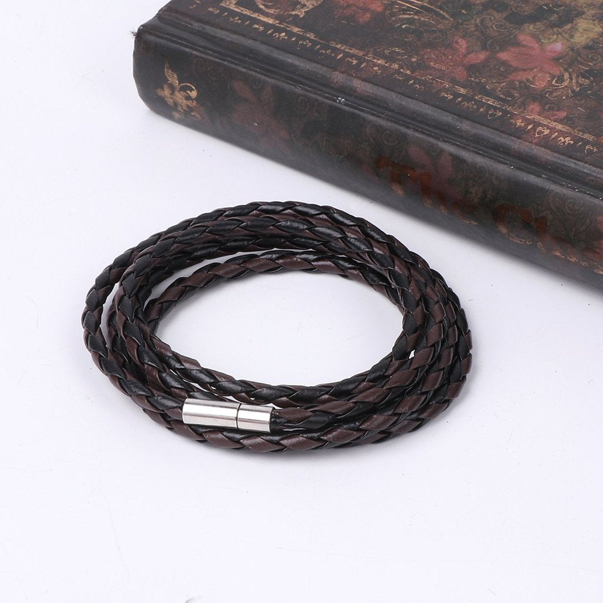 Rope Braided Crafted Black Leather Wrist Band Strand Bracelet Bulk Main image