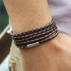Rope Braided Crafted Black Leather Wrist Band Strand Bracelet Bulk
