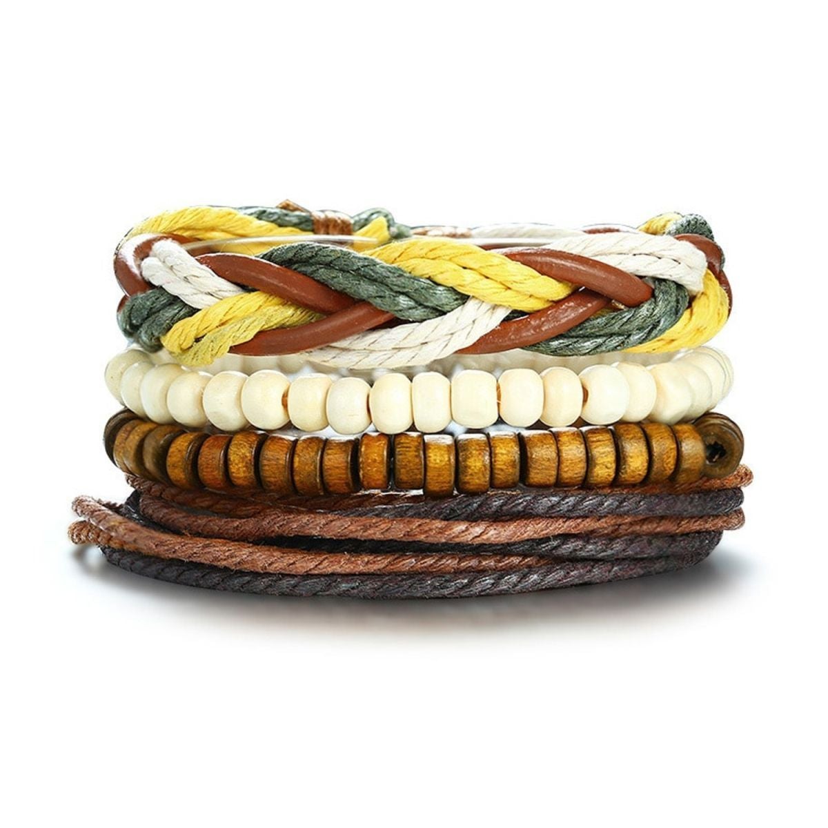 Braided Beads Black Leather Wrist Band Multi Strand Stackable Bracelet Secondary image