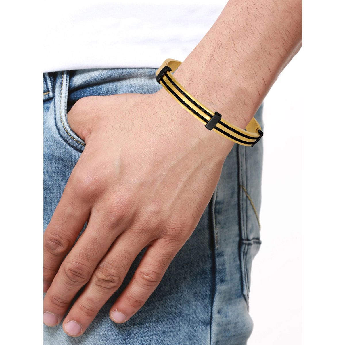 18K Gold Black Stainless Steel Gold Black Kada Bangle Bracelet Bulk