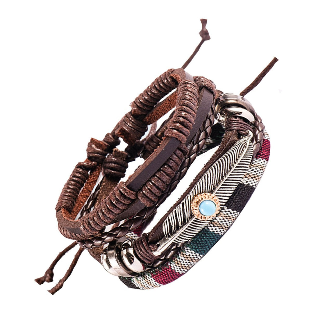 Crafted Leather Charm Wrist Band Multi Strand Stackable Bracelet Bulk