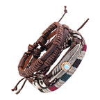 Crafted Leather Charm Wrist Band Multi Strand Stackable Bracelet Bulk