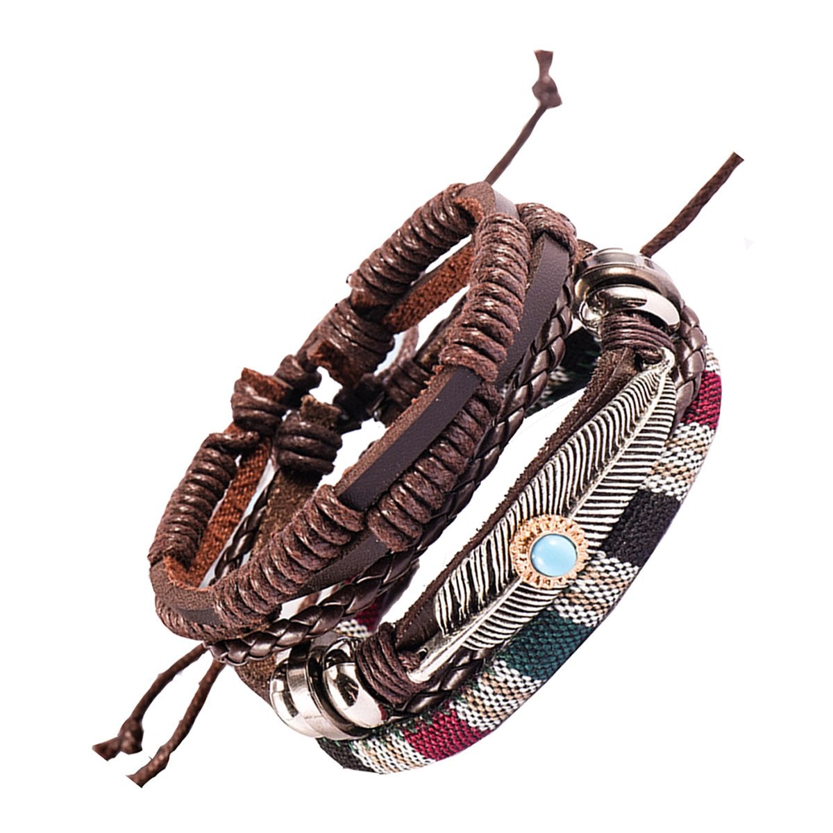 Crafted Leather Charm Wrist Band Multi Strand Stackable Bracelet Bulk