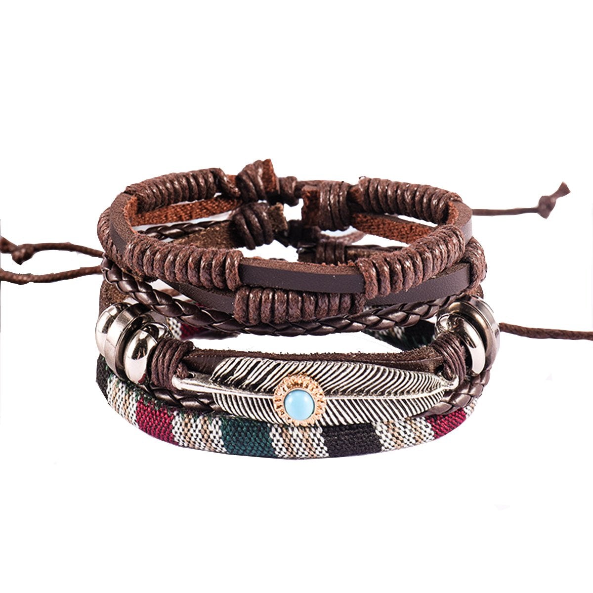 Crafted Leather Charm Wrist Band Multi Strand Stackable Bracelet Bulk