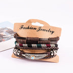 Crafted Leather Charm Wrist Band Multi Strand Stackable Bracelet Bulk