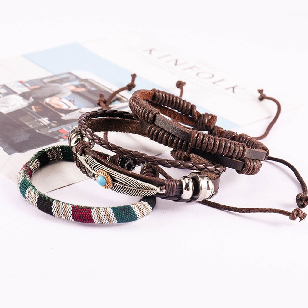 Crafted Leather Charm Wrist Band Multi Strand Stackable Bracelet Bulk
