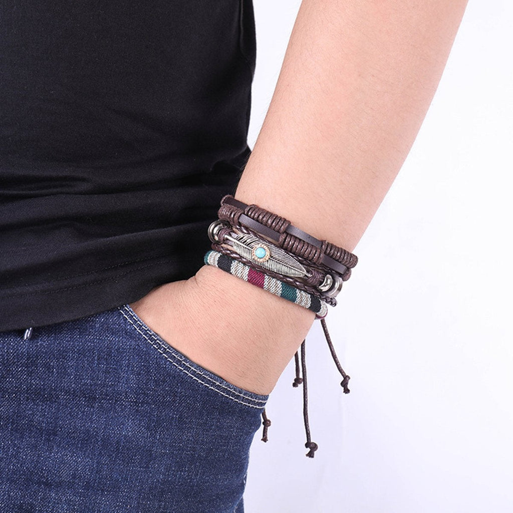 Crafted Leather Charm Wrist Band Multi Strand Stackable Bracelet Bulk