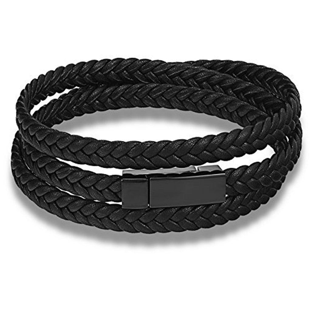 Braided Crafted Black Leather Wrist Band Multi Strand Bracelet Bulk