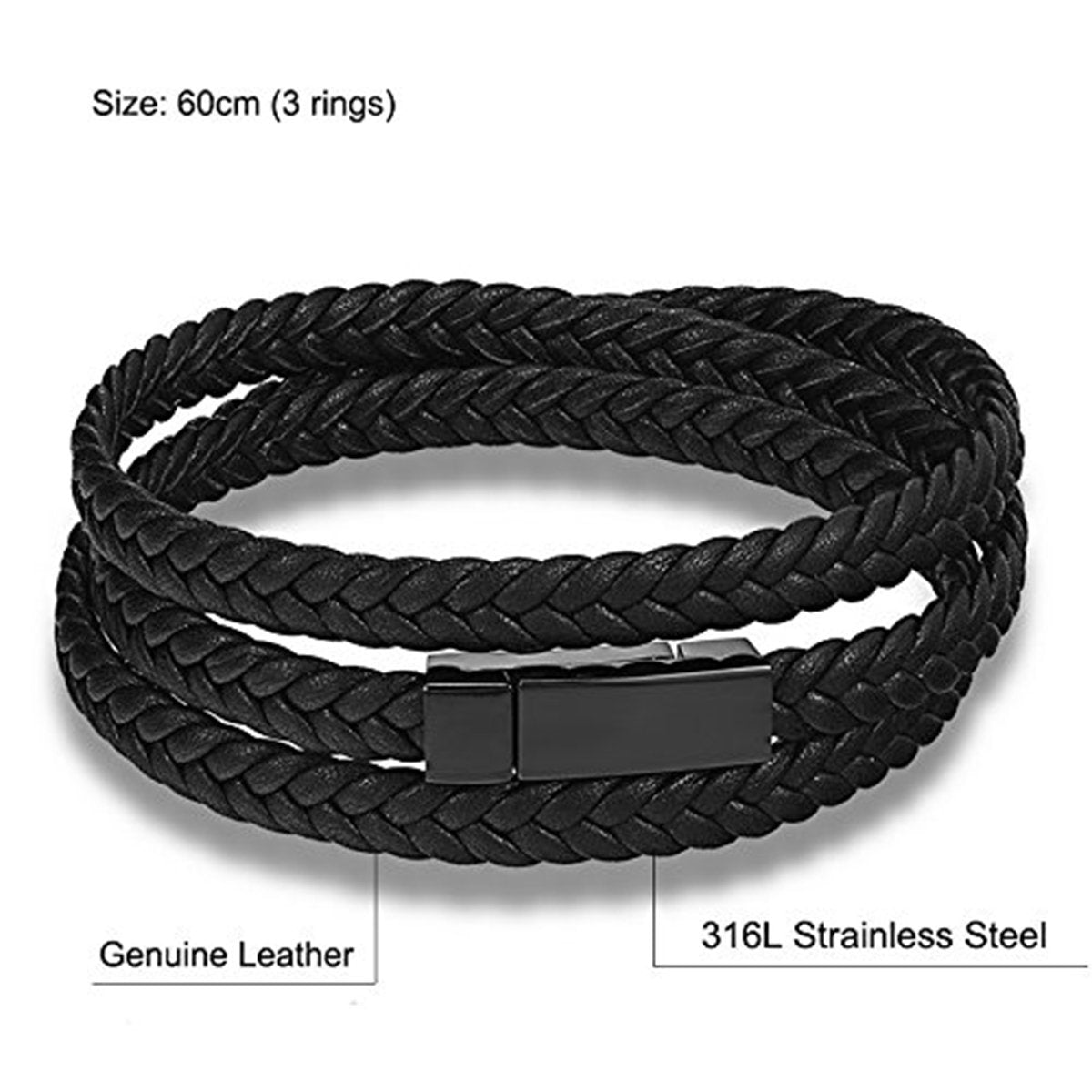 Braided Crafted Black Leather Wrist Band Multi Strand Bracelet Bulk
