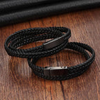 Braided Crafted Black Leather Wrist Band Multi Strand Bracelet Bulk