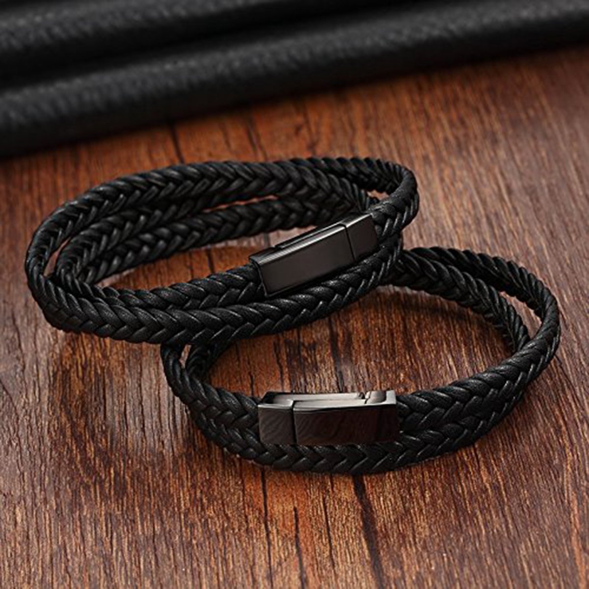 Braided Crafted Black Leather Wrist Band Multi Strand Bracelet Bulk
