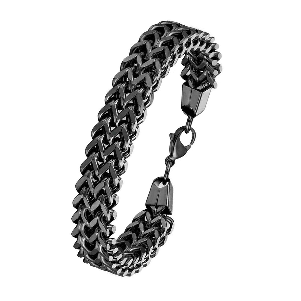 Stylish Dual Curb Glossy Black 316L Stainless Steel Bracelet Men Bulk
