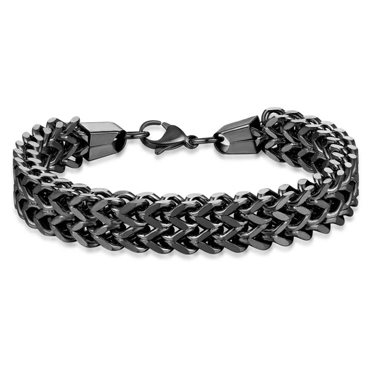 Stylish Dual Curb Glossy Black 316L Stainless Steel Bracelet Men Bulk