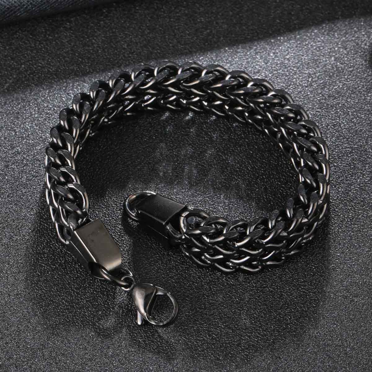 Stylish Dual Curb Glossy Black 316L Stainless Steel Bracelet Men Bulk