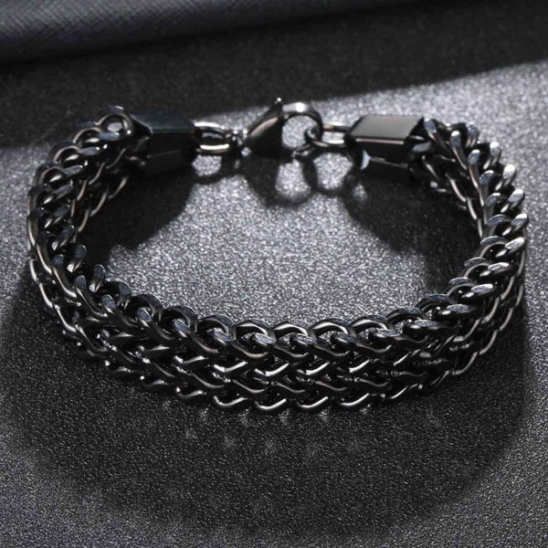 Stylish Dual Curb Glossy Black 316L Stainless Steel Bracelet Men Bulk Main image