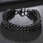 Stylish Dual Curb Glossy Black 316L Stainless Steel Bracelet Men Bulk
