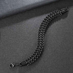 Stylish Dual Curb Glossy Black 316L Stainless Steel Bracelet Men Bulk