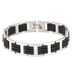 Stylish Rubber 316L Stainless Steel Black Silver Bracelet Men Bulk