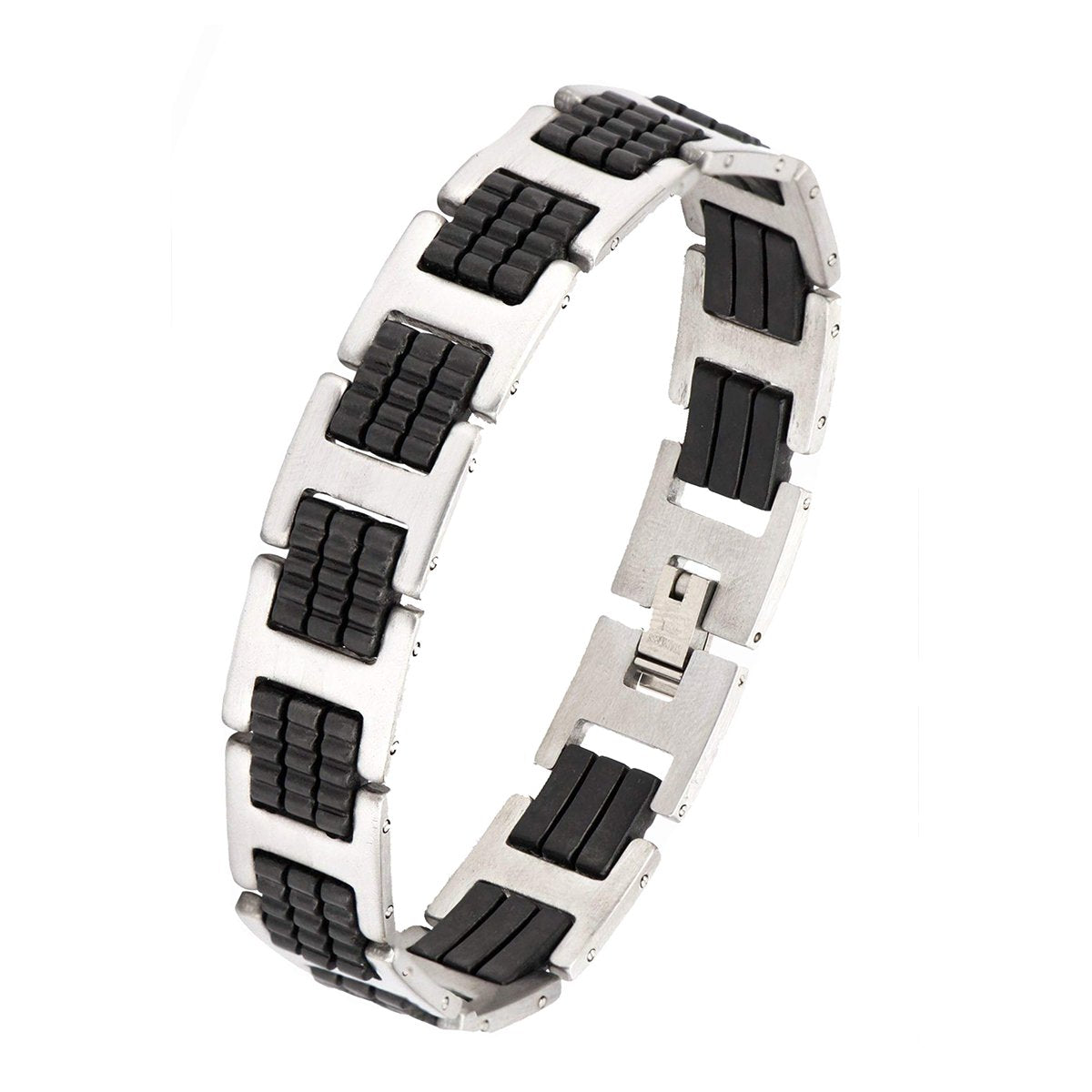 Stylish Rubber 316L Stainless Steel Black Silver Bracelet Men Bulk Secondary image
