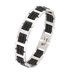 Stylish Rubber 316L Stainless Steel Black Silver Bracelet Men Bulk