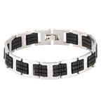 Stylish Rubber 316L Stainless Steel Black Silver Bracelet Men Bulk