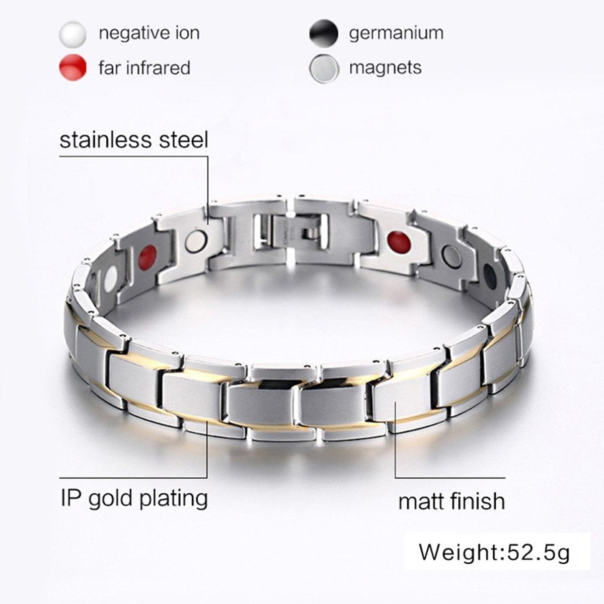 Gold Stainless Steel Magnet Health Care Therapy Bio Energy Bracelet