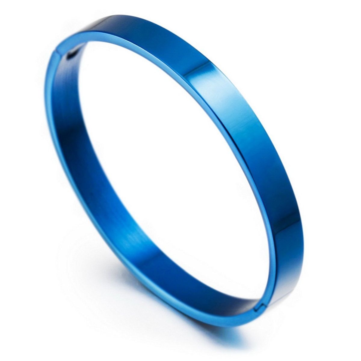 High Polished Plain Blue 316L Stainless Steel Kada Bangle Bracelet Men