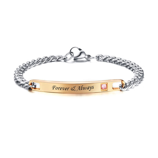 Forever Always Rose Gold Silver Stainless Steel Id Couple Lovers Bracelet Main image