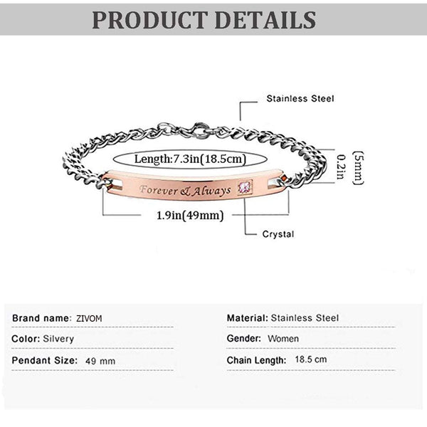 Forever Always Rose Gold Silver Stainless Steel Id Couple Lovers Bracelet Secondary image