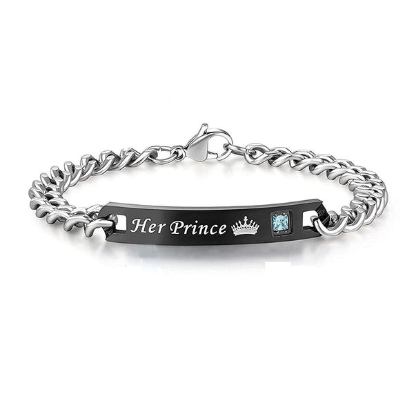 His Princess Rose Gold Silver Stainless Steel Couple Lovers Bracelet Main image