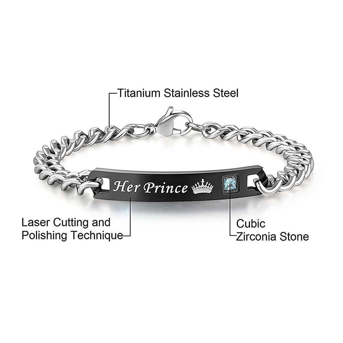 His Princess Rose Gold Silver Stainless Steel Couple Lovers Bracelet