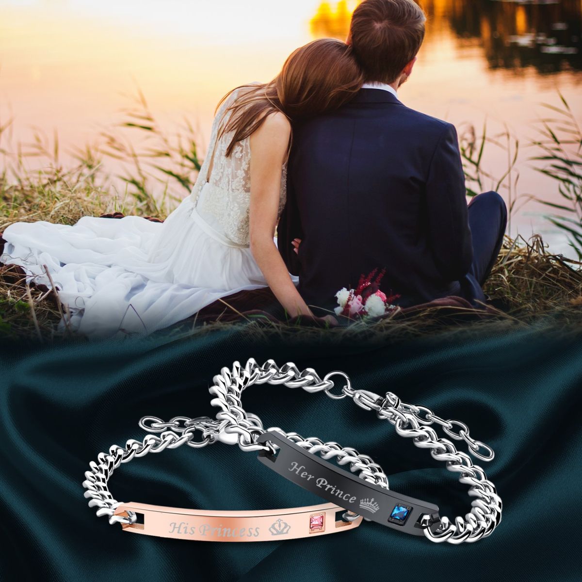 Her Prince Black Silver Stainless Steel Id Couple Lovers Bracelet Secondary image