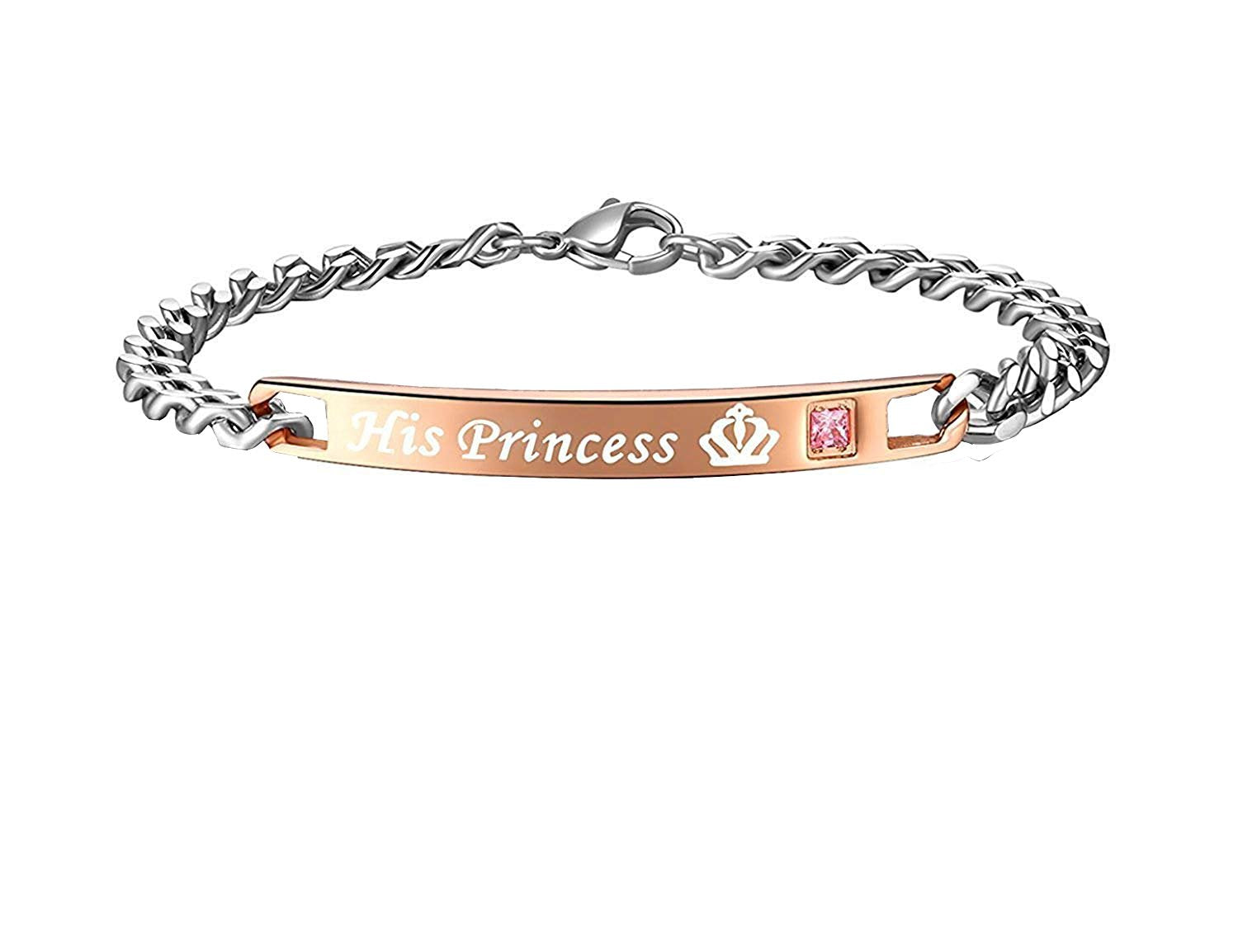 Her Prince Black Silver Stainless Steel Id Couple Lovers Bracelet