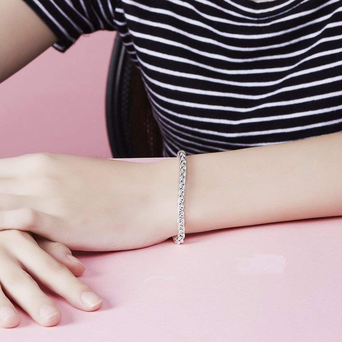 Stylish Wheat Silver 316L Stainless Steel Bracelet Men Women Bulk