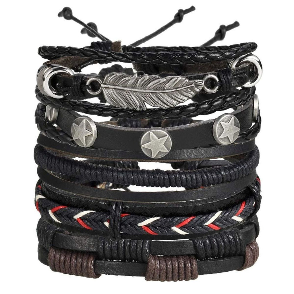 Black Leather Wraps Casual Party Wear Skin Friendly Bracelets Bulk