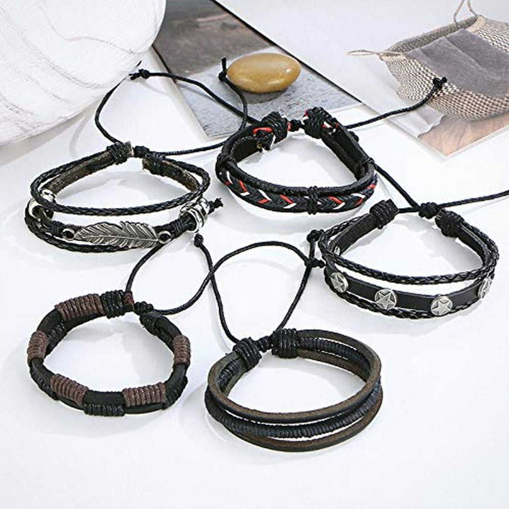 Black Leather Wraps Casual Party Wear Skin Friendly Bracelets Bulk