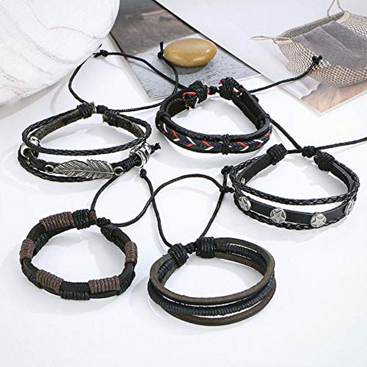 Black Leather Wraps Casual Party Wear Skin Friendly Bracelets Bulk