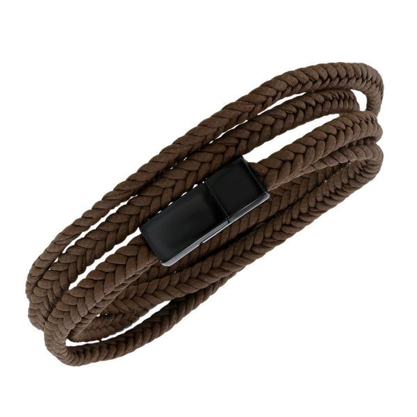 Stylish Braided 100% Genuine Handcrafted Brown Leather Wrist Band Multi Strand Bracelet Men Boys Secondary image