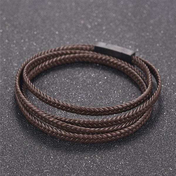 Stylish Braided 100% Genuine Handcrafted Brown Leather Wrist Band Multi Strand Bracelet Men Boys Main image