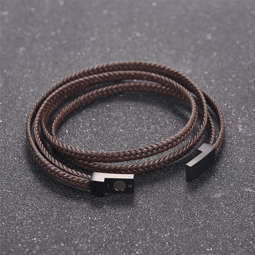 Stylish Braided 100% Genuine Handcrafted Brown Leather Wrist Band Multi Strand Bracelet Men Boys