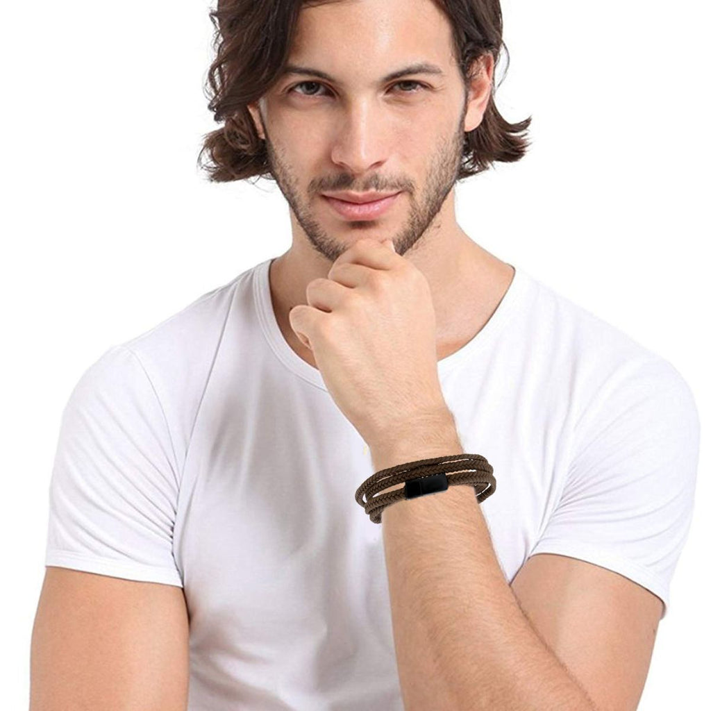 Stylish Braided 100% Genuine Handcrafted Brown Leather Wrist Band Multi Strand Bracelet Men Boys